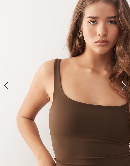 Weekday mix and match sports double layer seamless stretch square neck top in dark brown