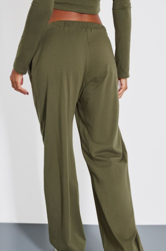 Olive Cotton Jersey Wide Leg Trousers