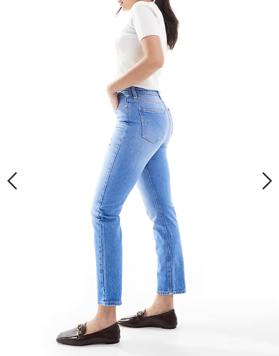 ONLY Emily high waisted straight leg jeans with slight distressing in light blue