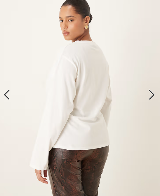 ASOS DESIGN Curve cinched waist asymmetric hem long sleeve tee in cream