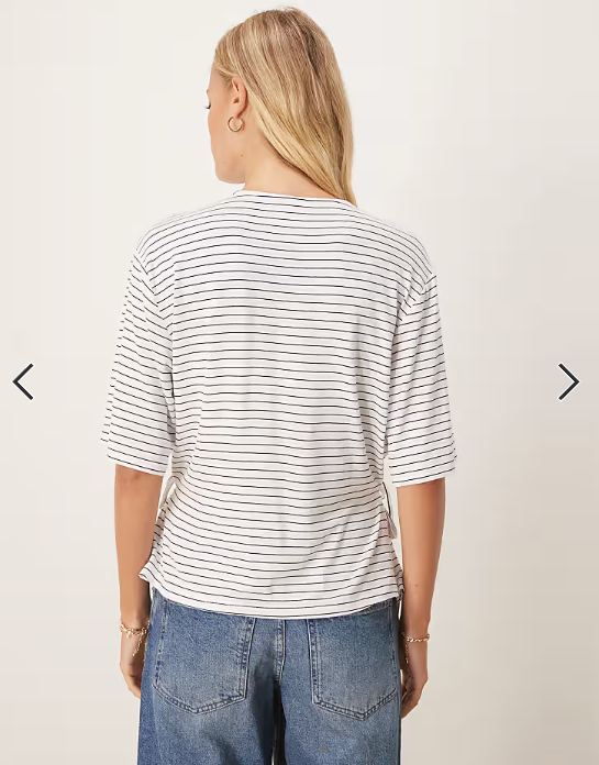 ASOS DESIGN stripe cinched tie side tee in ivory