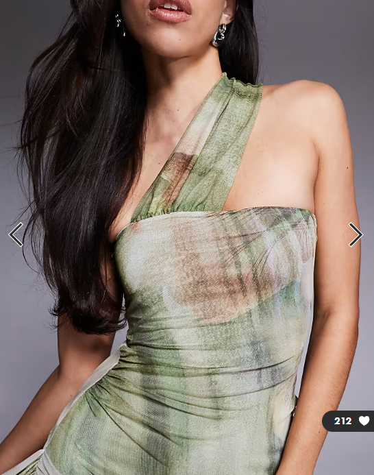 ASOS DESIGN mesh one shoulder with drape detail mini dress in abstract palm print