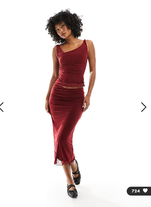 Reclaimed Vintage ruched top co-ord in burgundy