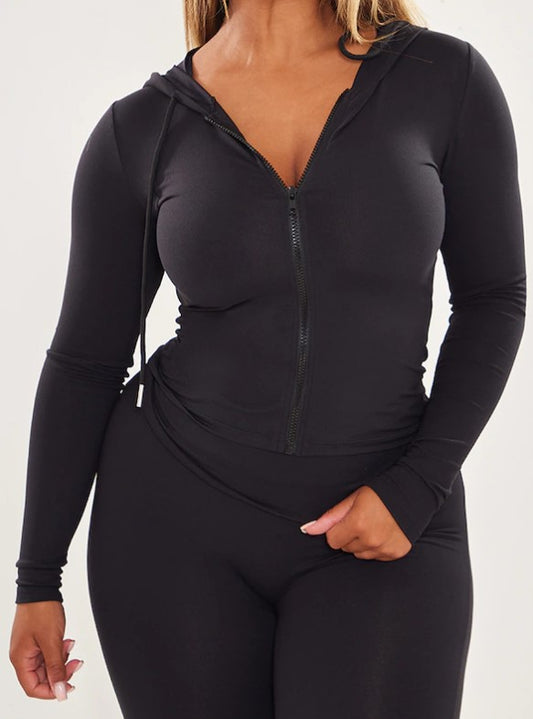 Shape Black Sculpted Zip Through Hoodie