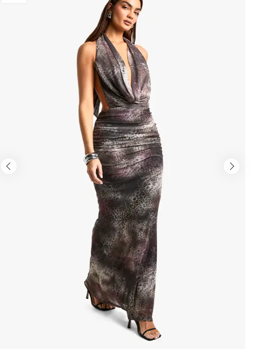 boohoo Leopard Cowl Halterneck Maxi Dress