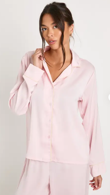 boohoo Satin Piping Detail Long Sleeve Shirt