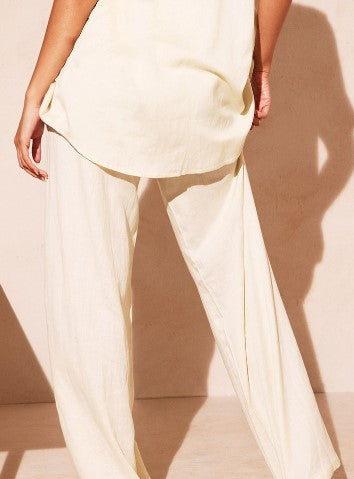 Stone Linen Look Drawstring Extreme Wide Leg Trouser