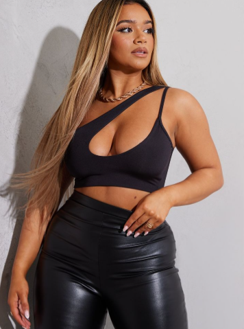 Shape Black Slinky Cut Out Asymmetric Crop Top