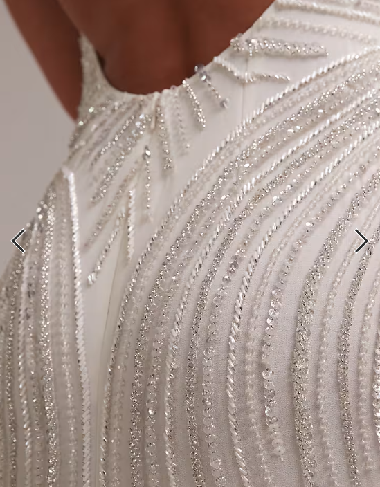 ASOS DESIGN linear beaded open back halter maxi wedding dress in white