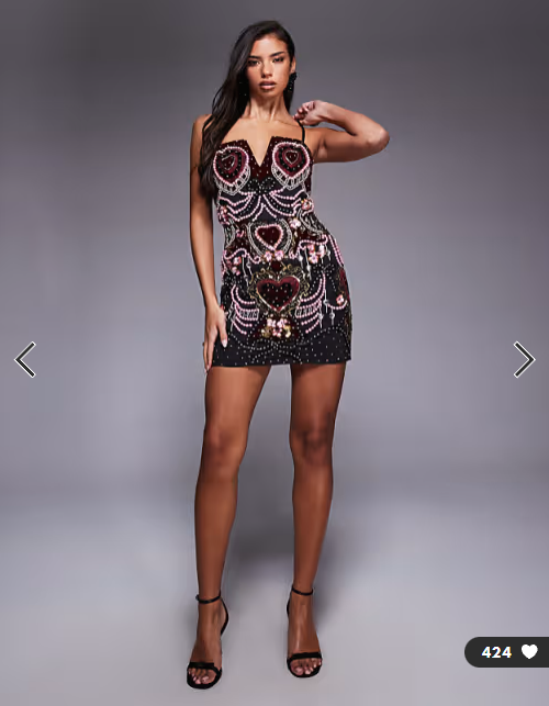 ASOS LUXE velvet heart embellished pearl trim mini dress with detachable straps