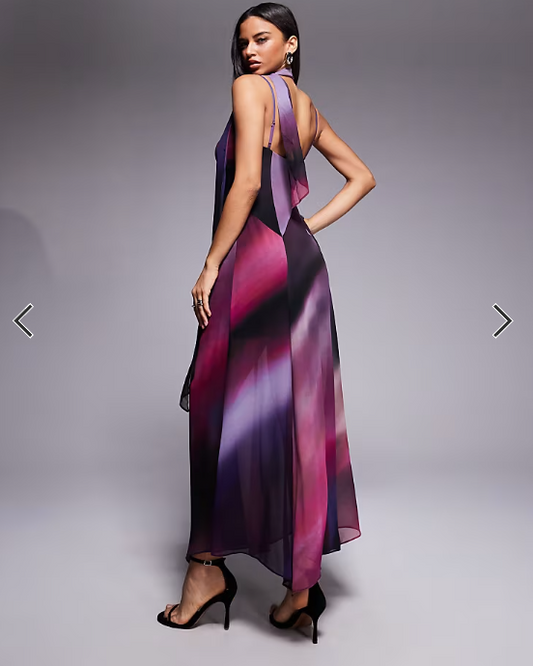 Forever New scarf neck cami strap hanky hem maxi dress in purple ombre