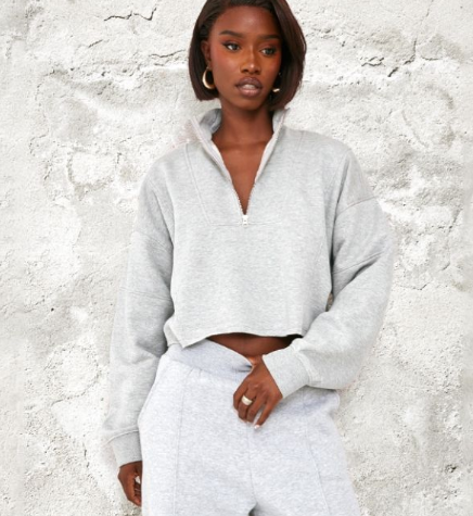 Tall Grey Marl Half Zip Crop Sweatshirt