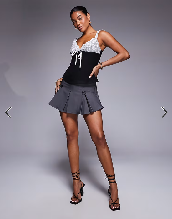 Princess Polly lace contrast bow detail top in black and white
