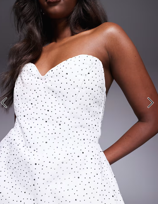 ASOS LUXE embellished denim bandeau mini dress in white