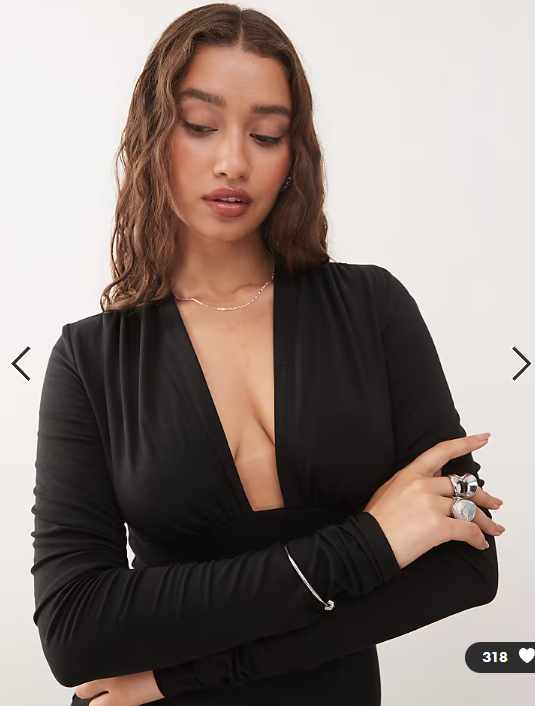 Weekday plunge long sleeve mini dress in black exclusive to ASOS