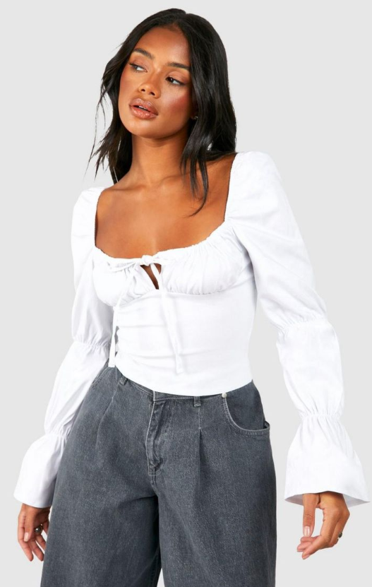 Bengaline Puff Sleeve Corset - white