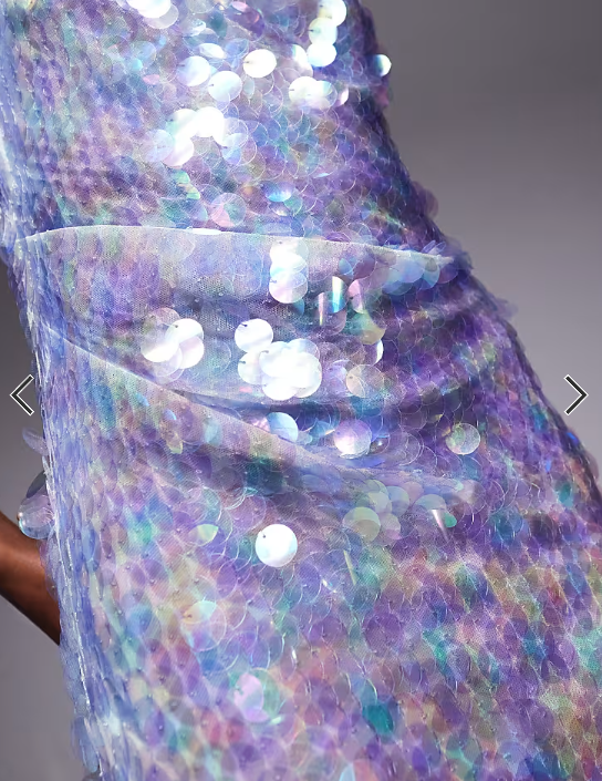 ASOS DESIGN iridescent sequin asymmetric cowl neck midi dress in light blue