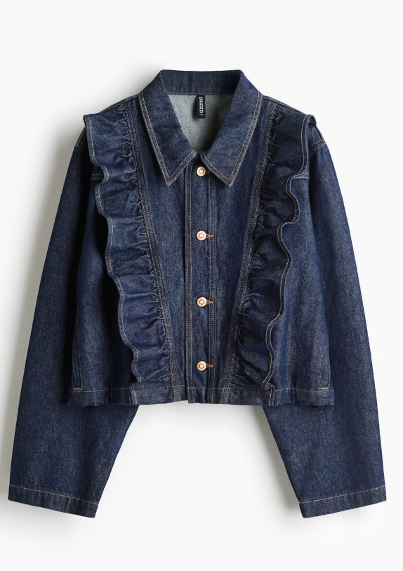 H&M-RUFFLE-TRIMMED DENIM JACKET