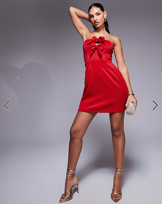 New Look bow detail bandeau mini dress in red