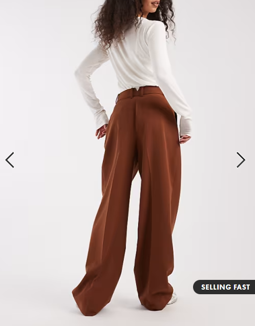 ASOS DESIGN tailored wide leg trousers with pleat detail in caramel