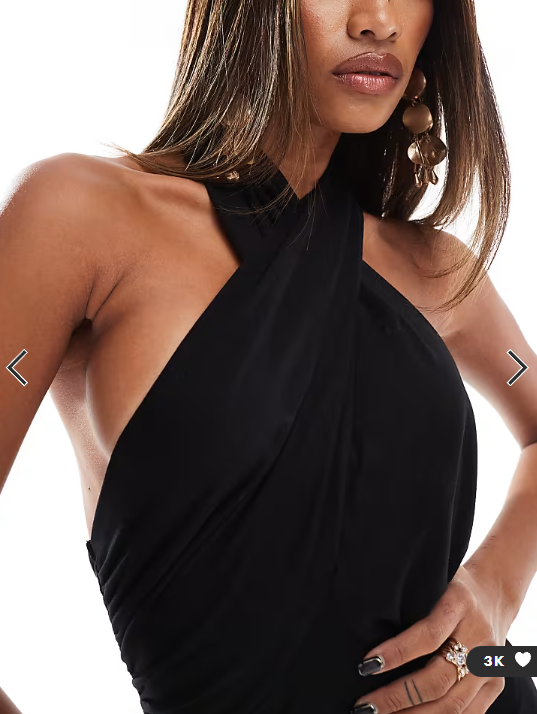 ASOS DESIGN wrap front halterneck midi dress with open back in black