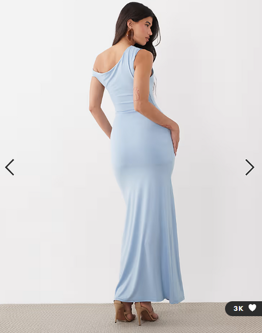 TFNC slinky fallen shoulder thigh split midaxi dress in baby blue