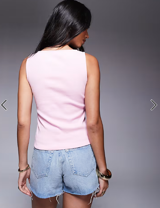 ASOS DESIGN wide neck ribbed button through tank top in baby pink