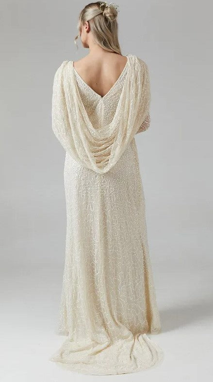 Maternity Cowl Back Long Sleeve Embellished Wedding Dress