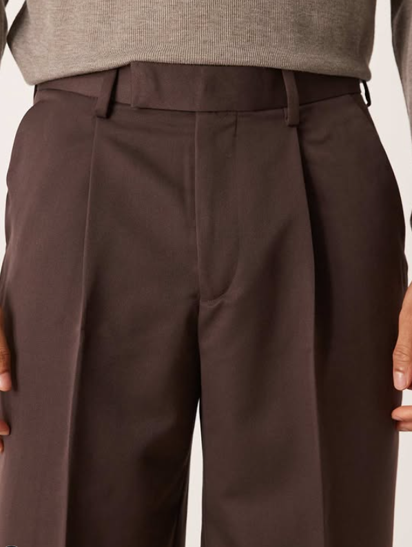 Asos smart wide leg trousers with front pleat in brown