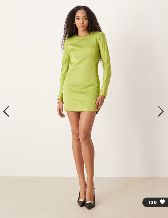 Mango satin open back long sleeve mini dress in green