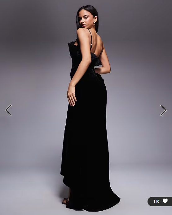 ASOS DESIGN Premium velvet maxi dress with textured fan detail bodice in black