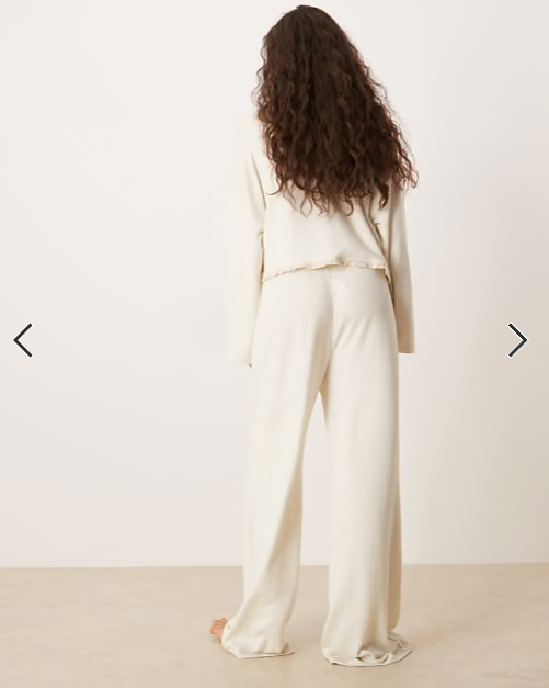 ASOS DESIGN soft jersey wide leg pyjama trouser with floral trim in cream