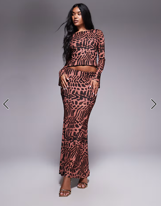 ASOS DESIGN co-ord mesh flare sleeve top in animal print
