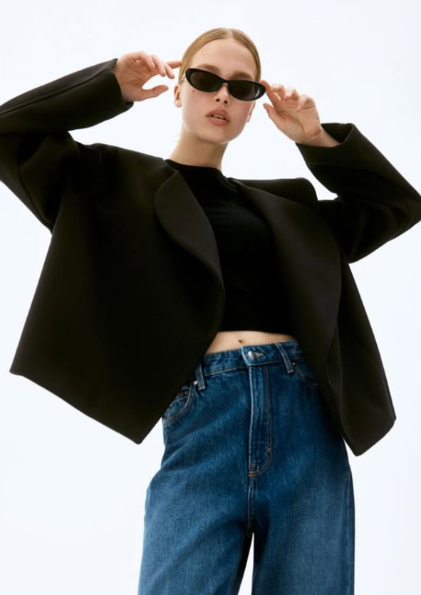 H&M - FELTED JACKET WITH SHAWL COLLAR- Blaxk