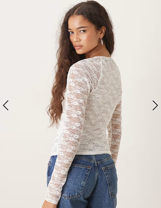 ASOS DESIGN lace shrug semi sheer ruched top in white