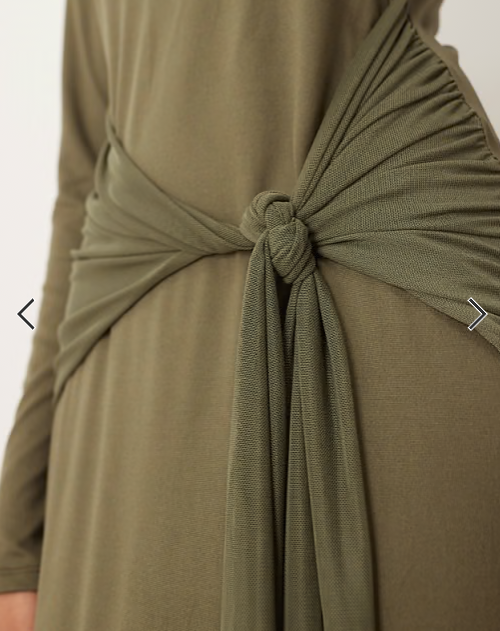ASOS DESIGN long sleeve tie front maxi dress in khaki