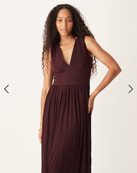 Six Stories pleated plunge maxi dress in wine