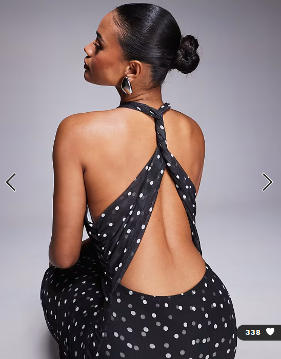 ASOS DESIGN halterneck detail mesh maxi dress with sheer skirt in polka dot print