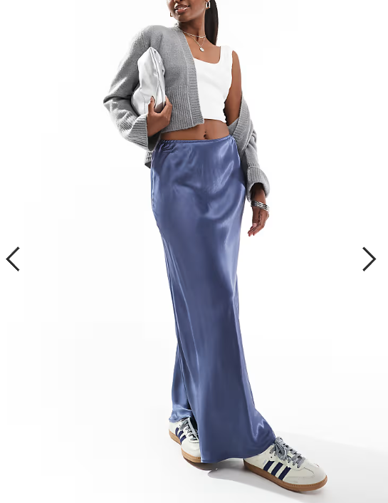 ASOS DESIGN satin bias cut maxi skirt in petrol blue