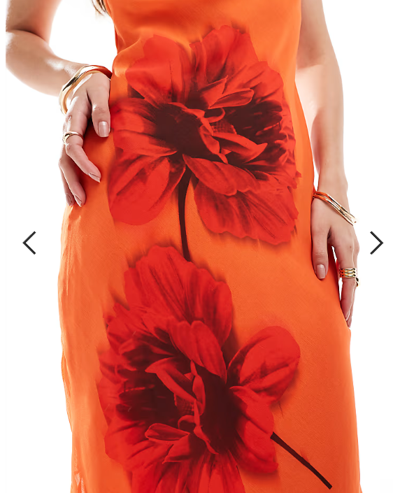 ASOS DESIGN placement print column midi dress in orange floral print