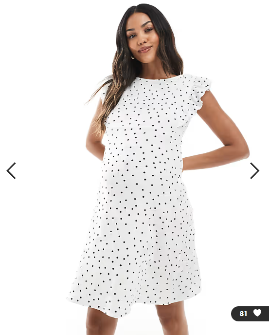 Mamalicious Maternity ruffle detail jersey knee dress in white polka dot print