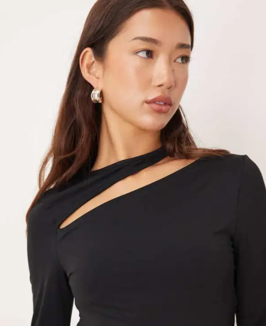 ASOS DESIGN cotton touch long sleeve top with cut out detail in black