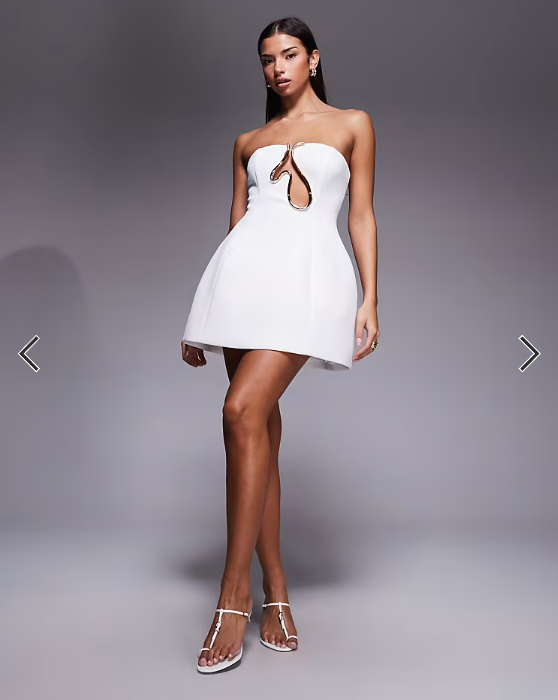 ASOS DESIGN Premium bandeau sculpted mini dress with gold trim in ivory