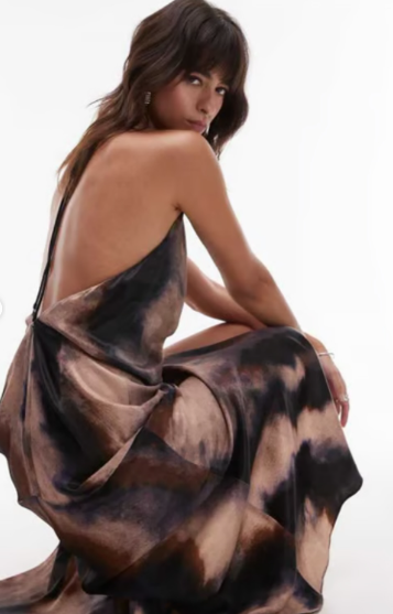 Topshop asymmetric maxi dress in dusty marbled print