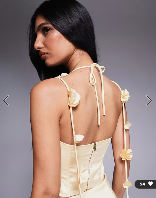 Wanderdoll Esmerelda premium satin flower detail halterneck corset top in lemon - part of a set