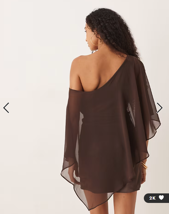 ASOS DESIGN satin chiffon mix drape one shoulder mini dress in chocolate