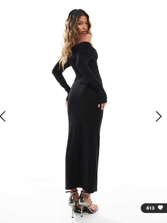 ASOS DESIGN off shoulder twist midi dress with long sleeves in black