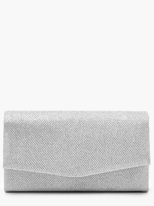Boohoo - Glitter Envelope Clutch Bag & Chain - silver