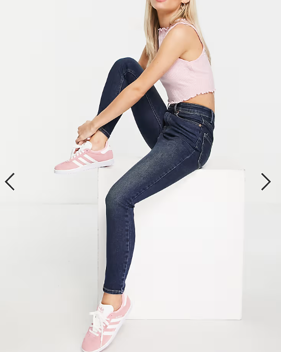 Stradivarius Petite super high waist skinny jeans in dark wash