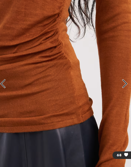 ASOS DESIGN sheer knitted soft touch ruched side top in rust - AUBURN